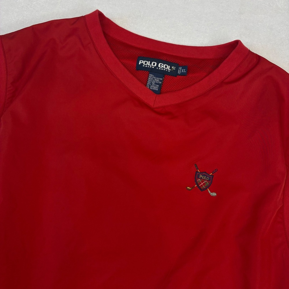 Polo Golf Ralph Lauren Windbreaker Vest Men XL Red V-Neck Mesh‎ Lined Pullover
